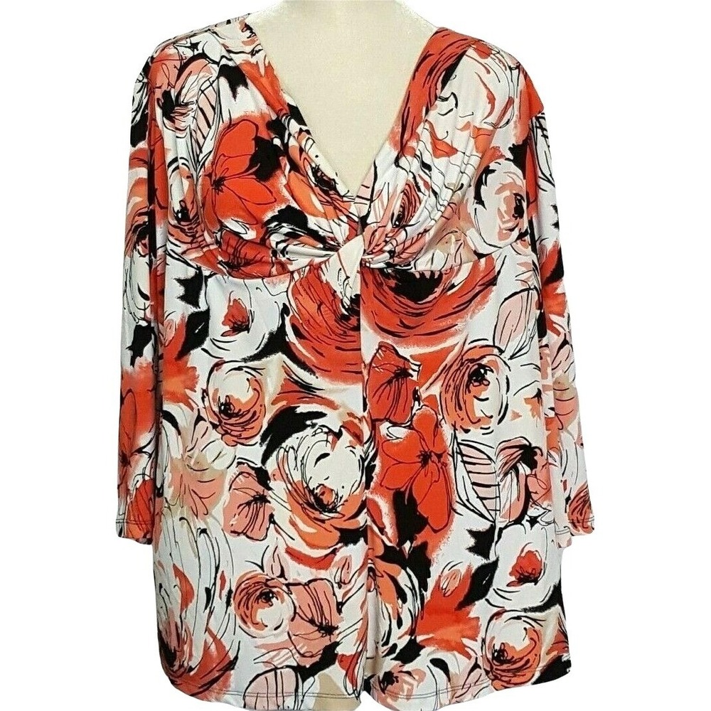 Cato Women's Plus 22/24W Top Cross Over Empire Waist BoHo Festival 3/4 Sleeve